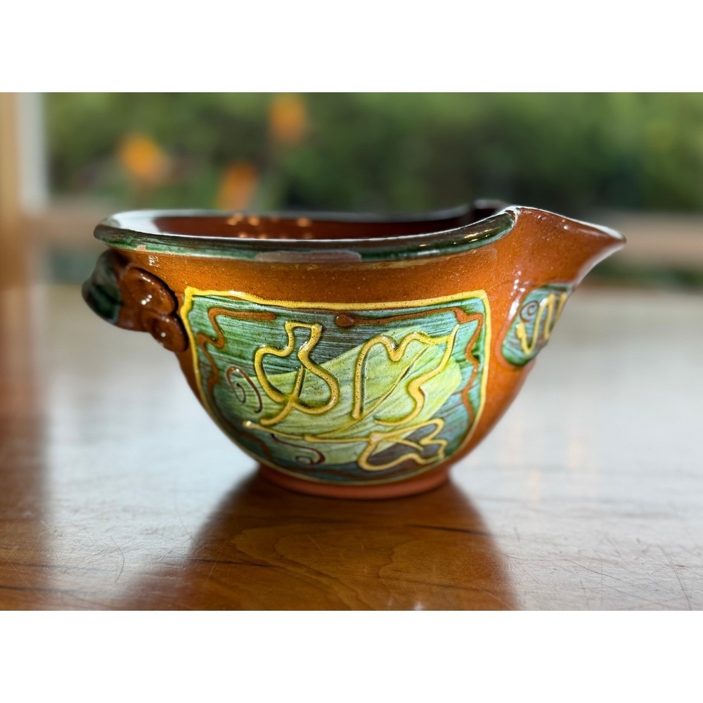 Handmade Vintage Studio Pottery Pouring Bowl Signed GB‎ Red Earthenware